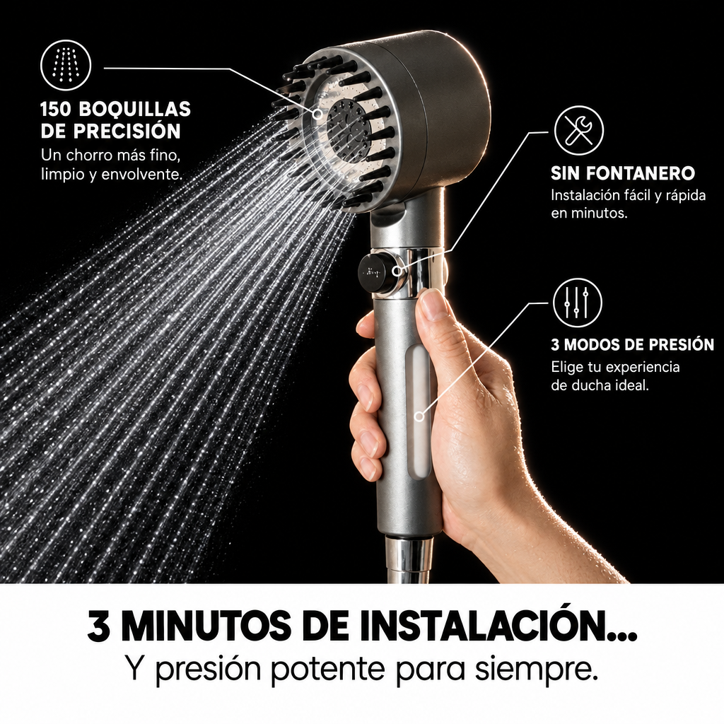 150 boquillas, 3 modos de presión, sin fontanero